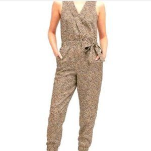 Banana Republic Leopard Print Tencel Tie Faux Wrap Jogger Leg 10 Jumpsuit